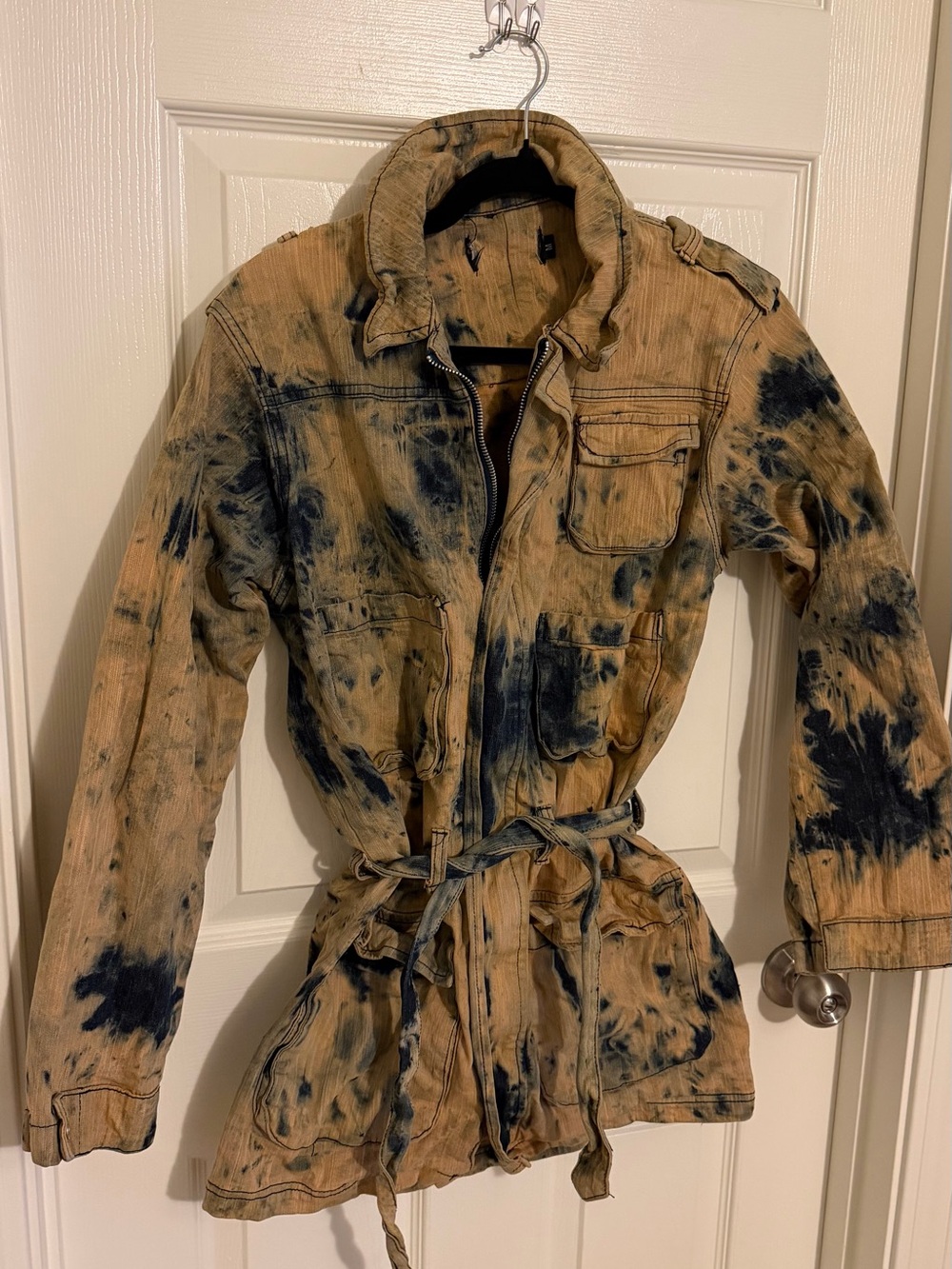 Tie-Dye Utility denim Jacket in Tan and Black